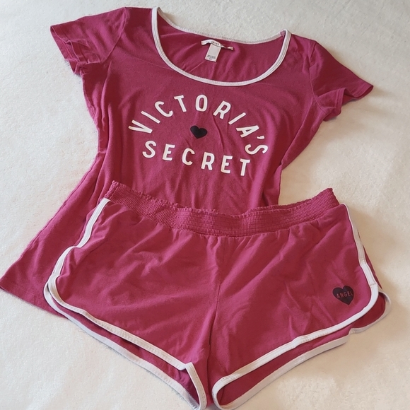 VS Angel Heart Shirt and Shorty Shorts Pink & Black Matching Set Small - Picture 1 of 10